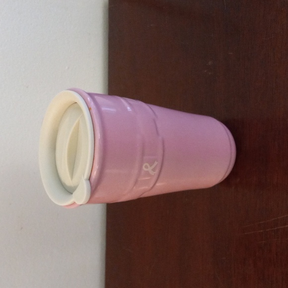 LONGABERGER Woven Traditions Pink Travel Mug with Lid Breast Cancer Ribbon NWOT - Picture 3 of 11